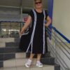 Чёрное трикотажное платье с белой окантовкой ДРМ