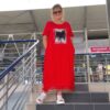 Красное трикотажное платье с принтом "Бант"БЗЛ